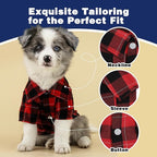 Paiaite Plaid Dog Shirt: Classic Checkered Style in Pure Cotton for Large, Medium, and Small Breeds, Comfort, Breathability, and Elegance. Perfect for Everyday Wear, and Photoshoots Red XL