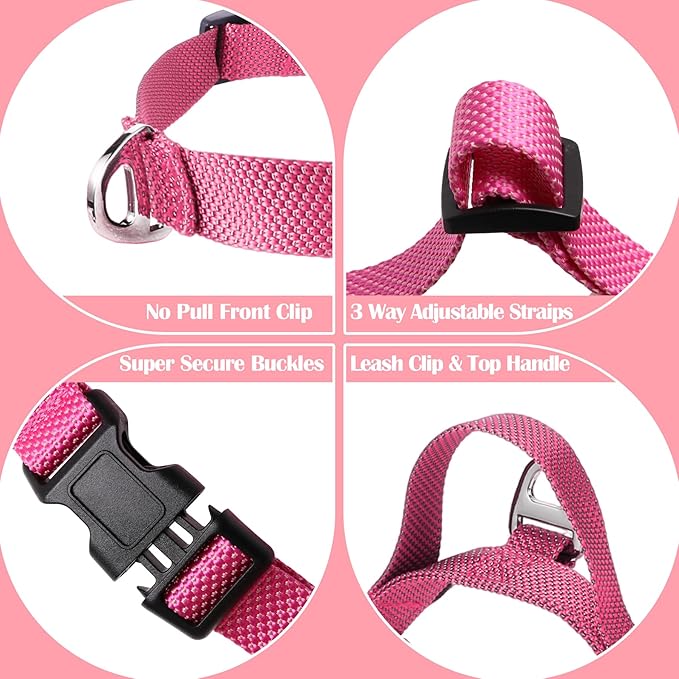 Annchwool No Pull Dog Harness with Front Clip and Easy Control Handle-Belly & Chest Adjustable Dog Harness and Leash Set for Medium Large Dogs-Heavy Duty Vest Harnesses Easy for Walking(Pink,M)