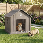 VIXZEN Dog House Outdoor, 31 Inches Weatherproof Resin Dog House Indoor Large with Air Vents & Elevated Floor, Doghouse Outdoor for Large Dogs, Easy Assembly, Versatile Storage Functionality, Grey