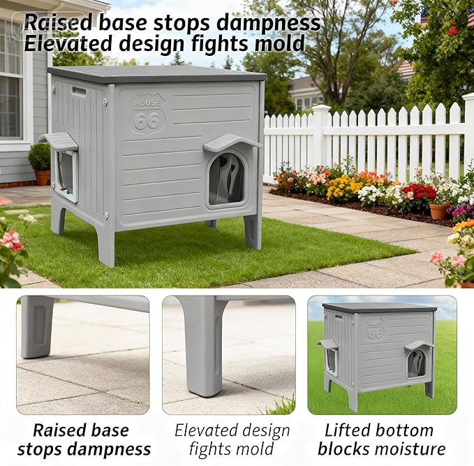Insulated Outdoor Indoor Dog House Plastic Weatherproof Elevated Dog Shelter, Easy Assemble, Expansive Interior‌ Grey 26.7" D * 26.7" W * 21.4" H