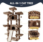 Allewie 82 Inches Large Cat Tree/House/XXL Tall Cat Towers for Big Feline/Scratching Post/Multi-Level Large Kitty Climbing Tree with Condo/Leopard Print