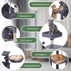 Simple Deluxe 66In Cat Tree for Indoor Cats, 6-Level Cat Tower with Sisal Scratching Posts, Enclosed Cat Condo & Hammock, Space-Saving Corner Design, Stable Wide Base for Multiple Kittens, Dark Gray