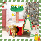 KAMABOKO Christmas Cat Tree Cat Tower with Cat Condos, 33.5" Multi-Level Top Perches, Sisal Ramp Scratching Posts, Cozy Basket, Hammocks, Large Cats Pet Activity Structure