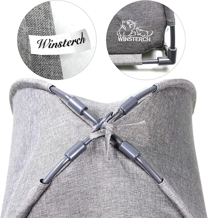 Winsterch Cat Bed Cave for Indoor Cats, Small Pet Tent Cave for Cats, Kittens, and Small Dogs, Warming Cat House with Removable Washable Cushion (18.5'‘ x 18.5’' x 15.8'', Grey)