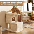 DORTALA Cat Tree for Indoor Adult Cats & Kittens, 25.5" Modern Cat Tower with 2 Condos, Top Perch, 3 Caves, Sisal Scratching Post, Pet Climbing Furniture Activity Center (Beige)