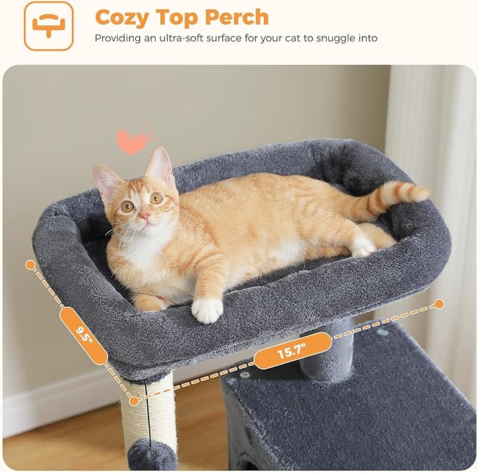 PETEPELA 45.7" Cat Tree for Indoor Cats, 5-Level Cat Tower for Large Cats with Metal Frame Large Hammock (17.3"x15.3"), Cat Condo with (18.5"x13") Big Top Perch & 4 Sisal Covered Scratching Post Dark