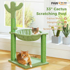 PAWZ Road Cactus Cat Tree, 33 Inchs Cat Tower with Large Soft Hammock and Fully Wrapped Sisal Scratching Post for Indoor Cats