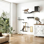 COZIWOW Cat Wall Shelves Set, 5-Piece Wall Mounted Cat Furniture with Cat Tree & Scratching Post, Floating Cat Perches for Indoor Cats（Grey）
