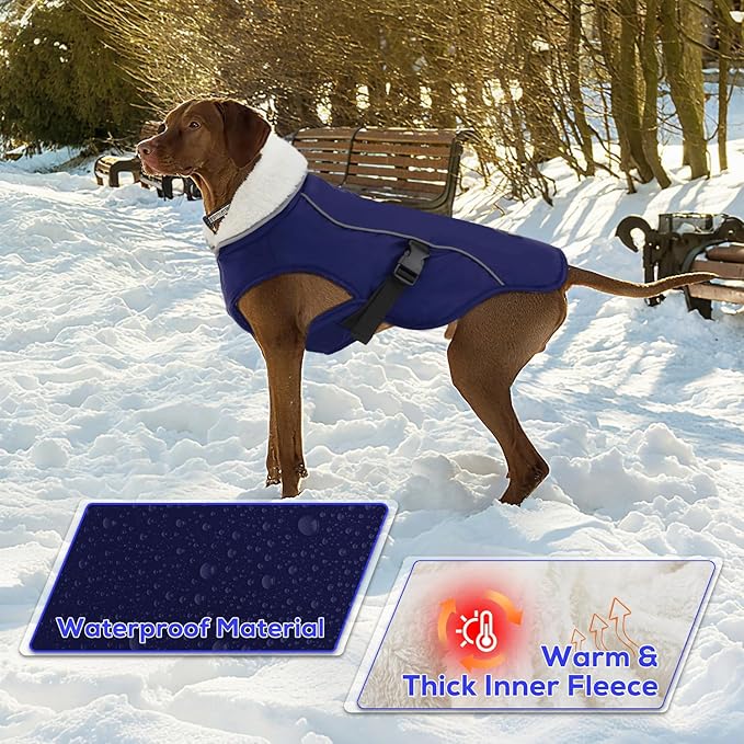 EMUST Dog Coat, Waterproof Dog Snow Jacket for Winter, Adjustable Small/Medium/Large Pet Coat/s for Winter,Blue L