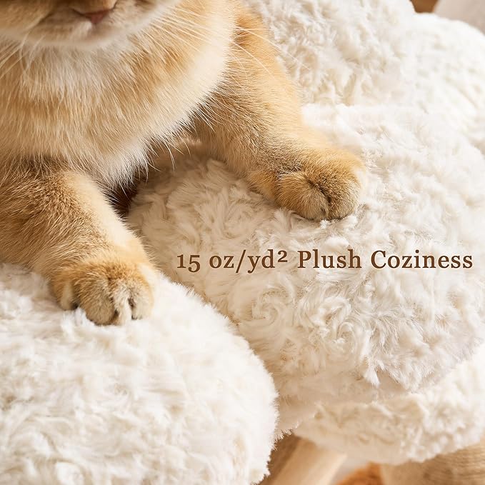 Modern Cat Tree Tower for Indoor Cats Large Adult, 37 inch Flower Cat Tree with Scratching Post, Luxury Aesthetic Cat Tree with Cloud-Soft Flower Perches and Physical Mouse-Sound Hanging Toy