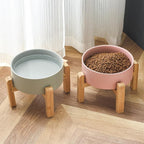 6'' Ceramic Raised Dog Bowl - 30Oz Dog Food & Water Bowl with Elevated Non-Slip Bamboo Stand, Dishwasher & Microwave Safe, Anti Vomiting Heavy Duty Pet Bowl for Small and Medium Dogs, Pink
