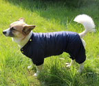 Fleece Lined Dog Coat with Detachable Hood and Detachable Hind Legs,Warm Puppy Jacket in Winter(Blue XXL)