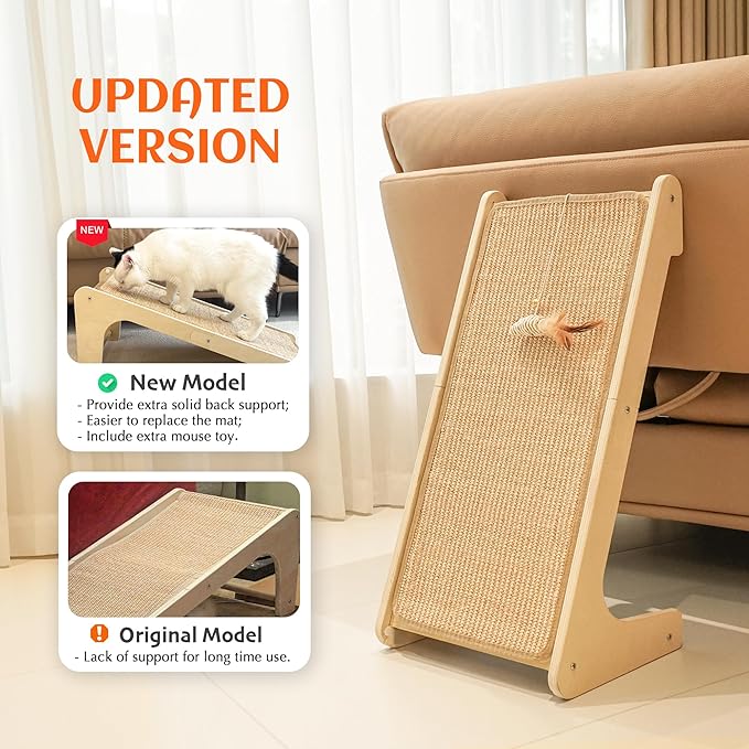 PETKARAY Cat Scratcher, Sisal Scratching Ramp, L Shape Scratch Pad for Indoor Cats, Wall Furniture Protector with Catnip (Large Size)