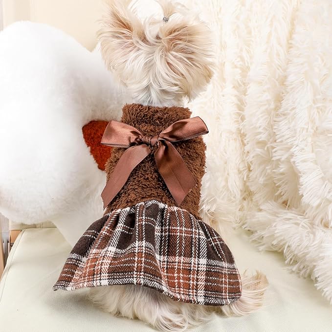 Dog Sweater Dog Winter Clothes for Small Dogs Boy Girl Fall Puppy Dress Warm Fleece Chihuahua Yorkie Teacup Doggy Sweaters Dresses Doggie Sweater for Small Dogs Girl Cat Sweaters, Brown, M