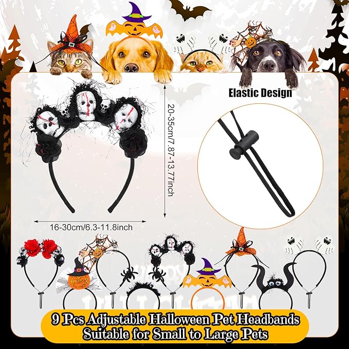 Sadnyy 18 Pcs Halloween Dog Bandanas Bulk Pumpkin Dog Bandanas Spider Triangle Scarf Adjustable Bat Headbands Bib for Small Medium Large Pet Halloween Holiday Costume Accessories