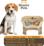 Neater Feeder Deluxe Mess-Proof Elevated Dog Bowls for Medium Dogs (19–40 lbs), 2 Height Adjustable (10” & 12.5”) No-Spill Raised Dog Bowl Stand w/Slow Feed Bowl for Food, Made in USA, Cappuccino