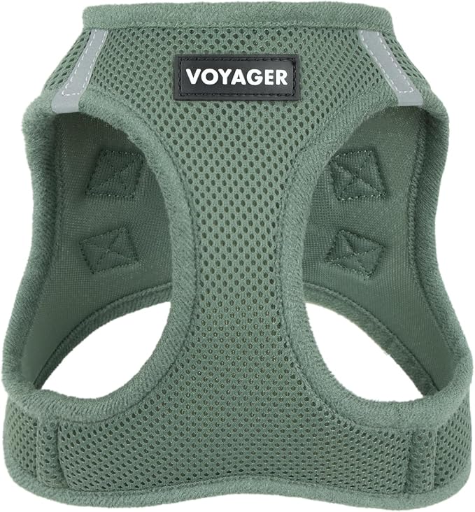 Best Pet Supplies - All Weather Mesh/Plush, Reflective, No Pull Harness for Small, Medium Dogs, Cats - Secure with Hook & Loop Fastener, Buckle, Double D-Rings - Moss Green, L