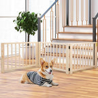 COZIWOW Freestanding Wooden Dog Gate - Indoor Pet Gate with Walk-Through Door, Adjustable and Portable Dog Barrier for Small to Medium Dogs, No Drilling Required, Stylish Wooden Finish,Natural