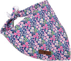 Lionet Paws Spring Summer Dog Bandana Washable Cotton Blue Handkerchief Scarf Triangle Floral Oxalis Bandana for Small Medium Dogs Girl Boy