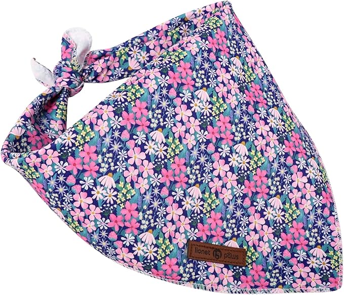 Lionet Paws Spring Summer Dog Bandana Washable Cotton Blue Handkerchief Scarf Triangle Floral Oxalis Bandana for Small Medium Dogs Girl Boy