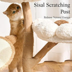 797Audio Natural Wood Flower Cat Tree, Modern Cat Tower with Real Solid Wood Branch, Luxury Aesthetic Cat Tree with Scratching Post, Scratch Pad, Cat Tree Tower for Indoor Large Adult Cats,Cloud White