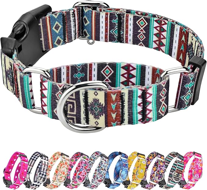 Hikiko Martingale Collar for Dogs with Bohemia Tribal Pattern Soft Nylon Strong Dog Collars for Small Medium Large Dogs Walking Training (Tribal,Medium)