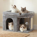 Heybly Cat Tree, 14 inch Cat Tower with Large Perch Bed and Cat Condo for Indoor Cats Large Adult, Cat House with Scratching Posts and Interactive Spring Balls for Your Kittens, Light Gray HCT203SW