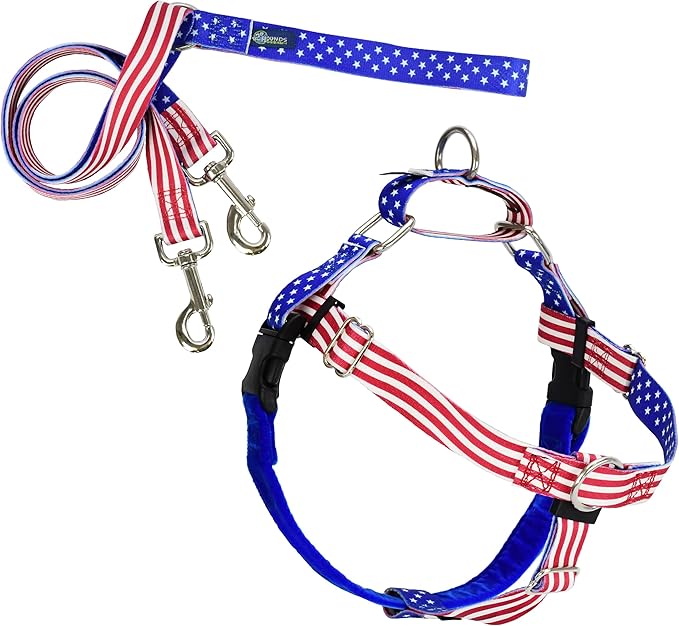2 Hounds Design Freedom No Pull Dog Harness, Adjustable Harness and Leash Set, Easy Walking & Comfortable Control, Fits Small, Medium & Large Dogs, Solid Colors, Made in USA, 5/8" SM, Star Sprangled