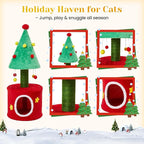 32" Cat Tree Tower for Indoor Cats, Small Cat Tree with Sisal Scratching Posts, Plush Cat Bed, and Climbing Tower for Kittens and Adult Cats, Green & Red