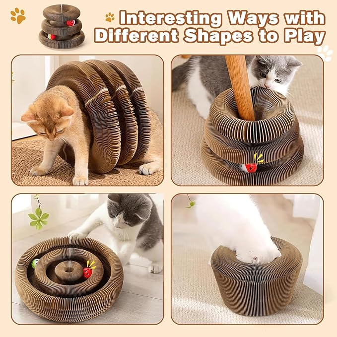 Double Layer Magic Organ Cat Scratcher Board with 4 Interactive Balls, Foldable Scratching Pad for Indoor Cats, Magnetic Interactive Organ Toy, Portable Cat Toys for Apartment, Travel, New Owner