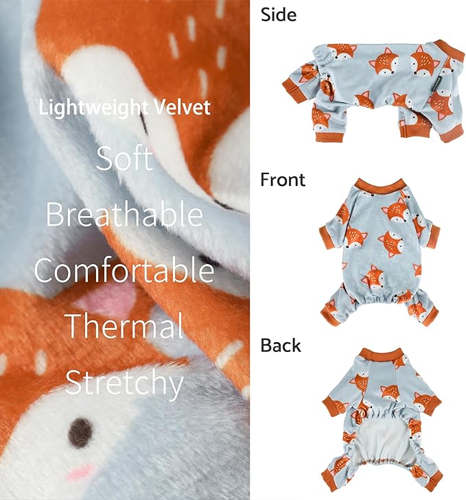 Fitwarm Funny Fox Dog Pajamas, Warm Dog Onesie, Dog Clothes for Small Dogs Girl Boy, Lightweight Velvet, Pet Outfit, Gray, Orange, XL