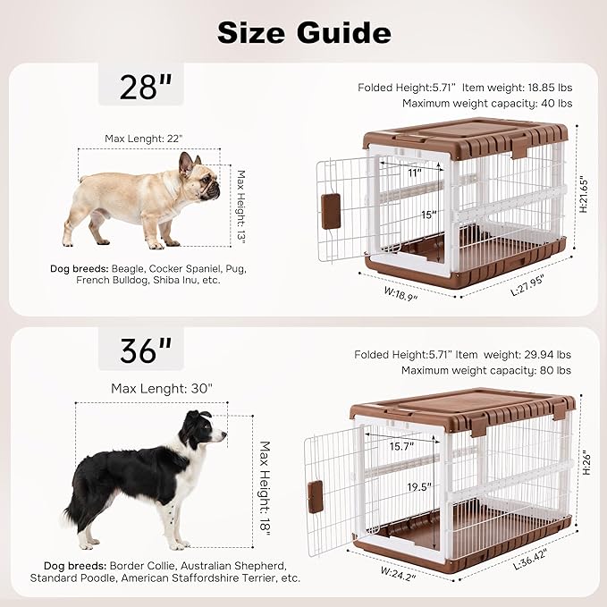 Collapsible Dog Crate for Large Dogs - 36" L Heavy Duty Dog Kennel No Tools Required with 4 Sides Steel Foldable Cage for Dogs Indoor, Portable Carrier with 2 Smooth Wheels, Woodgrain