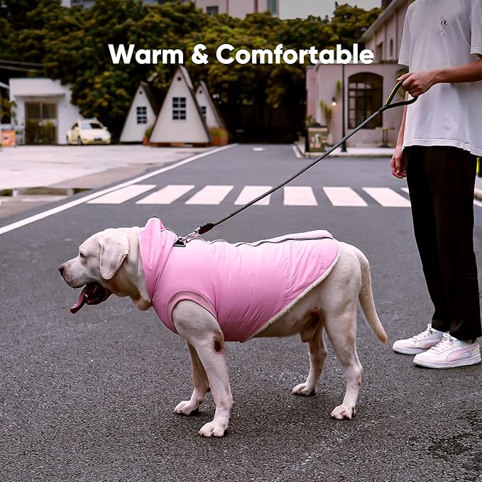 Fleece Lining Dog Hoodie with Harness Built in,Extra Warm Small Dog Jacket in Winter Puppy Coats with Hooded,Light Pink S