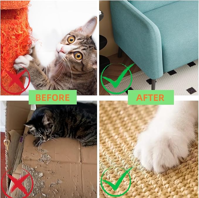 Premium Sisal Cat Scratching Mat with Velcro Tapes - Protect Couch & Carpets, Firm & Thick, Environmentally Safe - Great Gift for Cats (Pig)