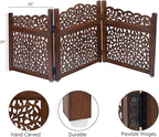 Wooden Foldable Pet Dog Safety Gate - 3 Panel 20" W x 24" H - Hand Carved Mahanadi Free Standing Portable Indoor Puppy Gate - Doorway Hall Stairs Dog Fence - Assembled - Brown - IRONGATE