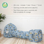 Kitty City Blue Cat-Themed Cat Play Furniture Set, Collapsible Pop-Up Cat Toys Combo with Cube, Tunnel & House, Indoor Cat Playground for Play, Hiding & Lounging