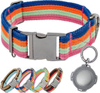 ADITYNA Cotton Dog Collar with AirTag Holder - Heavy-Duty Metal Buckle, Breathable, Easy Adjustable for Medium & Large Breeds - for Walking, Training (Bright Rainbow, Fits 15-21" Necks)