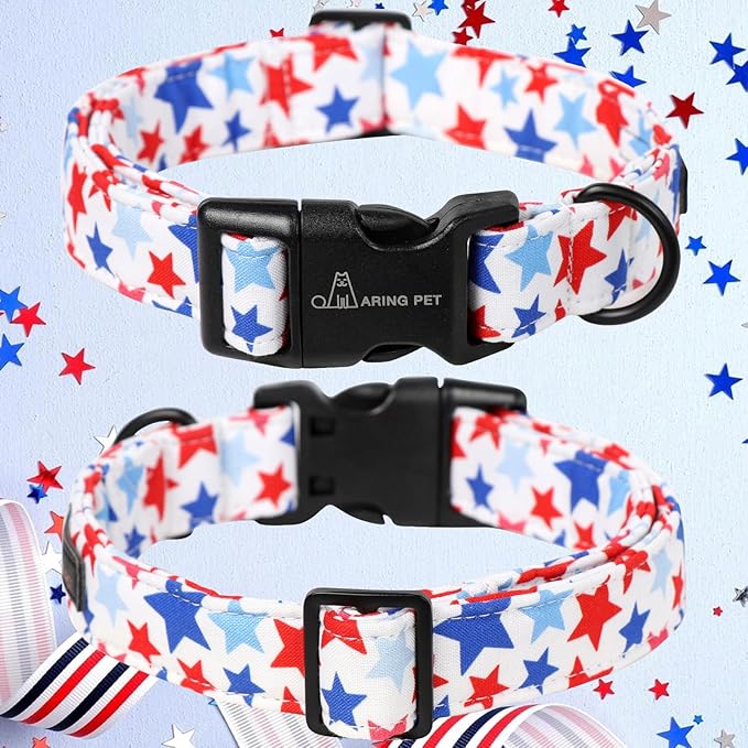 ARING PET 4th of July Collars for Dogs, Fourth of July Patriotic American Star Red White Blue Dog Collar for Puppy Small Medium Large Boy Girl Doggy-L