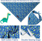 Summer Dog Bandana, UP URARA PUP Dinosaur Triangle Bid Scarf for Medium Large Dogs, Cotton Kerchief for Girl Boy Puppies, Cute Summer BlueBandana,S