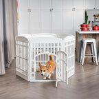 IRIS USA Dog Playpen with Door, 34” 6 Panel Pet Exercise Pen – Indoor Outdoor Puppy Play Pen, Portable Plastic Pet Fence for Small Medium Dogs, Foldable 44” x 63” x 34”, White