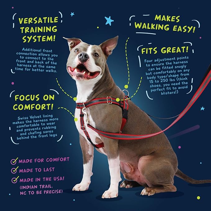 2 Hounds Design Freedom No Pull Dog Harness, Adjustable Harness and Leash Set, Easy Walking & Comfortable Control, Fits Small, Medium & Large Dogs, Solid Colors, Made in USA, 5/8" SM, Star Sprangled