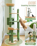 59" Cactus Cat Tree, Large Cat Tree for Indoor Cats, Cat Tower for Large Cats, Multi-Level Tower, Condo with Hammock, Scratching Post, and 2 Perches, Green