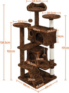 Brown Cat Tree Tower,Cat Scratcher Activity Centre Scratching Posts with 2-Condo and Dangling Toys