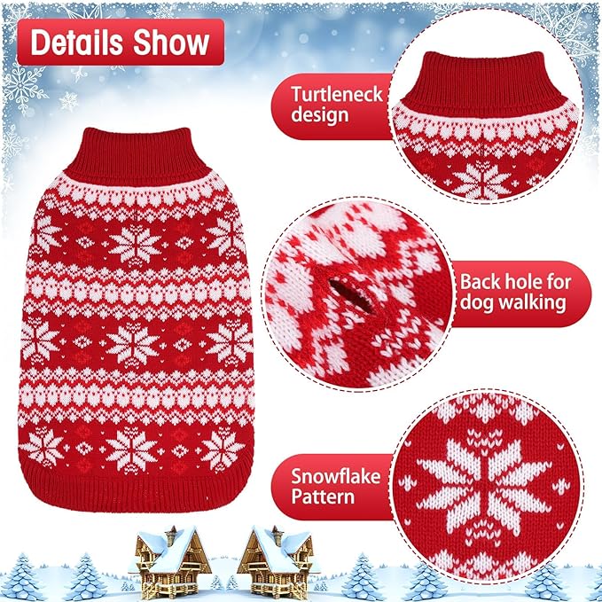 KOOLTAIL Cable Knit Dog Sweater Turtleneck, Cold Weather Pullover Classic Knitwear, Snowflake Pattern Thick Warm Winter Pet Clothes,Dog Christmas Sweater for Small Medium Large Dogs,Red XL