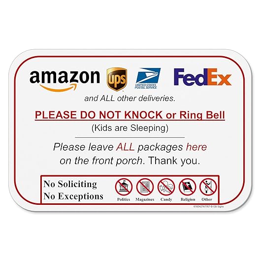 Leave Package Sign - Do Not Knock or Ring Bell (Kids are Sleeping)