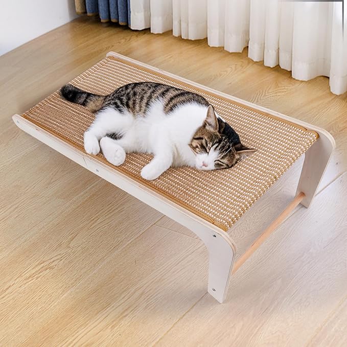 Sisal Cat Scratchers for Indoor Cats, 26.8'' L-Shape Cat Scratching Board, Solid Wooden Cats Scratch Pad with Mouse Toy, Large Cats Scratching Posts to Protect Furniture(Ramp Scratcher)