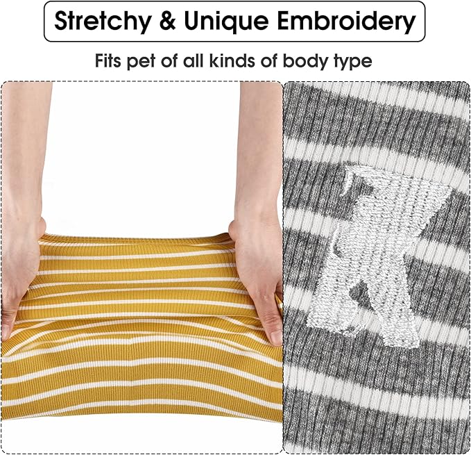 Koneseve Dog Shirt Vest Lightweight Stretchy Dog T-Shirts Soft Cool Shirts Sleeveless Stripe Vests Breathable Clothes for Puppy Kitty Cat Small Medium Large Dogs 2 Pack Yellow + Light Grey [M/Medium]