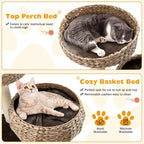 41 Inches Wicker Cat Tree, Modern Cat Tower with Handwoven Cat Condo & Perch, Scratching Post, Dangling Balls and Sisal Rope, Indoor Cat Tree Tower for Large Adult Cats 20 Lbs