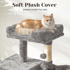 Modern Cat Tree with Scratching Posts, Cat Bed, Hammocks & Condos – Multi-Level Cat Tower for Playful Cats, 36" Modern Cat Tree Tower, Grey