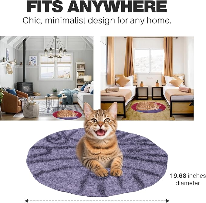 Cat Bed Mat Natural Merino Wool Cozy Large Carpet Pad for Pet Cats Kitty Small Dog House Warm Organic Sheep Wool Scratch Floor Mats Rug Bedding (Gray Tiger, X-Large)